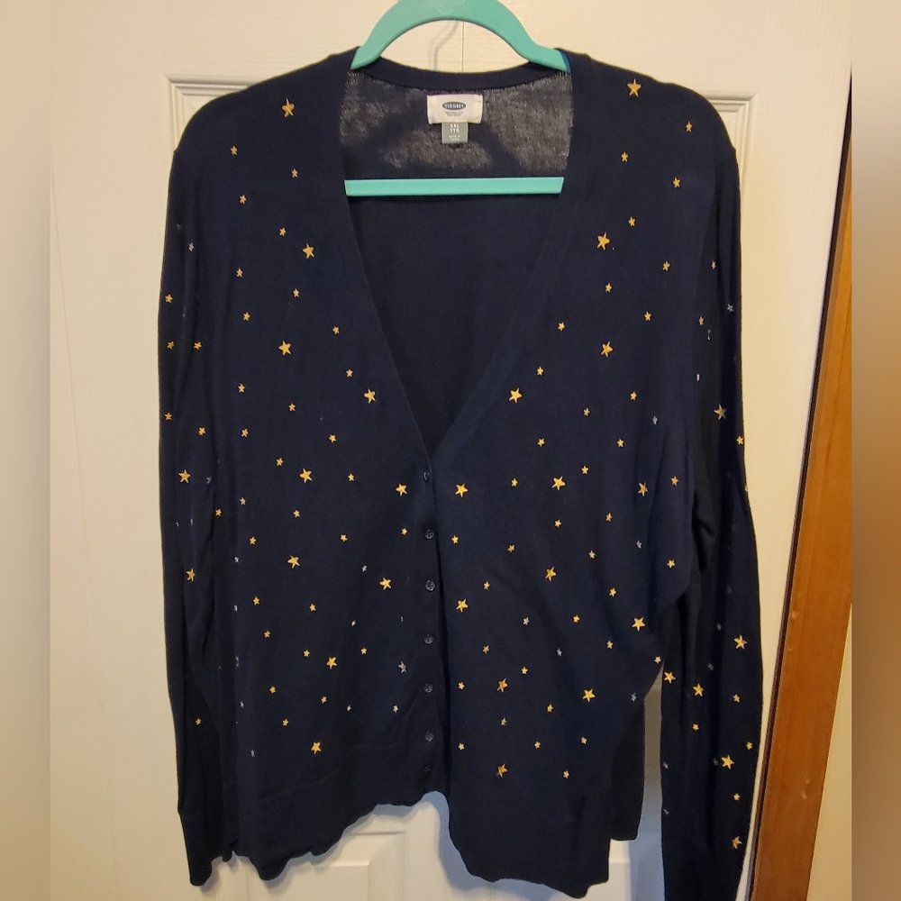 EUC Old Navy Cardigan, Nacy color With Gold Stars, XXL